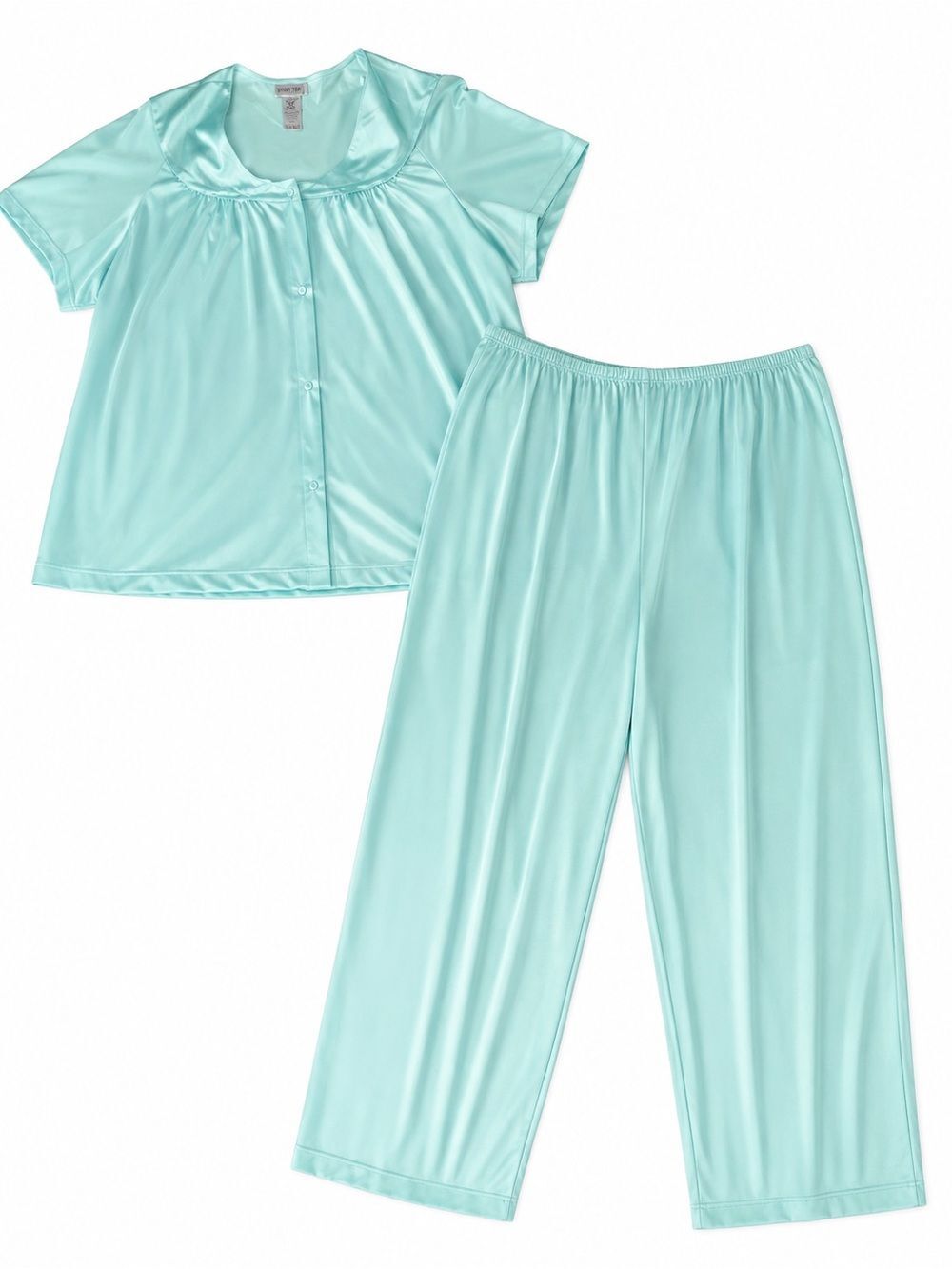 Vanity Fair Satin Pajama Set | Women’s Plus Size 3X | Aqua Blue Sleepwear